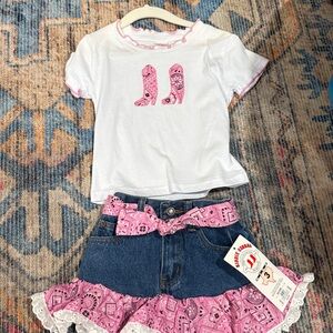 White and Pink Bandana cowgirl boots Outfit Set